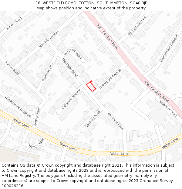 18, WESTFIELD ROAD, TOTTON, SOUTHAMPTON, SO40 3JP: Location map and indicative extent of plot