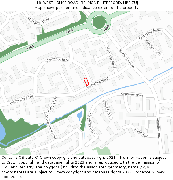 18, WESTHOLME ROAD, BELMONT, HEREFORD, HR2 7UJ: Location map and indicative extent of plot