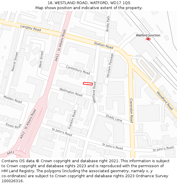 18, WESTLAND ROAD, WATFORD, WD17 1QS: Location map and indicative extent of plot