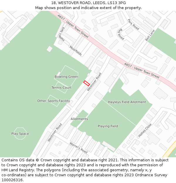 18, WESTOVER ROAD, LEEDS, LS13 3PG: Location map and indicative extent of plot