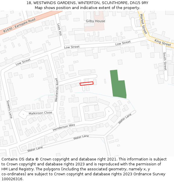 18, WESTWINDS GARDENS, WINTERTON, SCUNTHORPE, DN15 9RY: Location map and indicative extent of plot