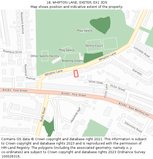 18, WHIPTON LANE, EXETER, EX1 3DS: Location map and indicative extent of plot