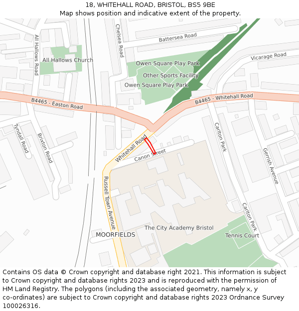 18, WHITEHALL ROAD, BRISTOL, BS5 9BE: Location map and indicative extent of plot