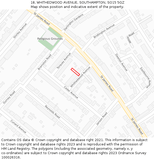 18, WHITHEDWOOD AVENUE, SOUTHAMPTON, SO15 5GZ: Location map and indicative extent of plot