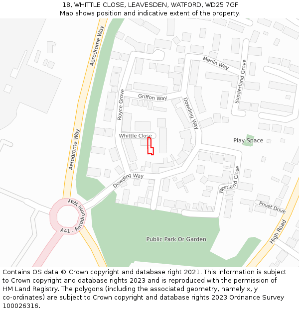 18, WHITTLE CLOSE, LEAVESDEN, WATFORD, WD25 7GF: Location map and indicative extent of plot