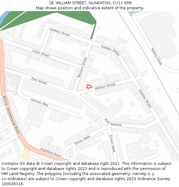 18, WILLIAM STREET, NUNEATON, CV11 4PB: Location map and indicative extent of plot