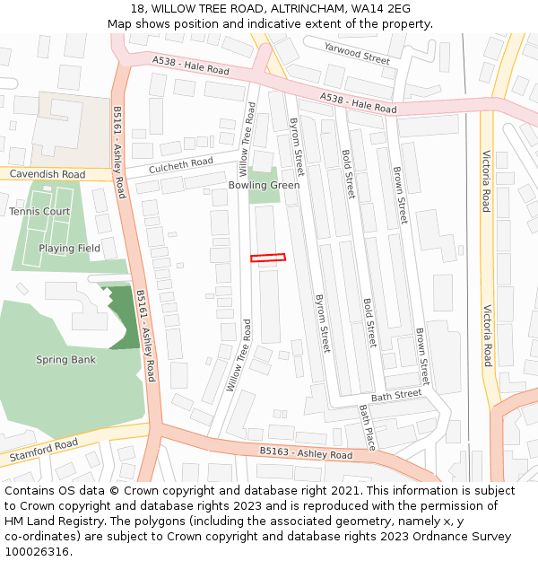 18, WILLOW TREE ROAD, ALTRINCHAM, WA14 2EG: Location map and indicative extent of plot