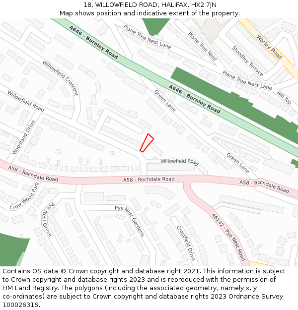 18, WILLOWFIELD ROAD, HALIFAX, HX2 7JN: Location map and indicative extent of plot