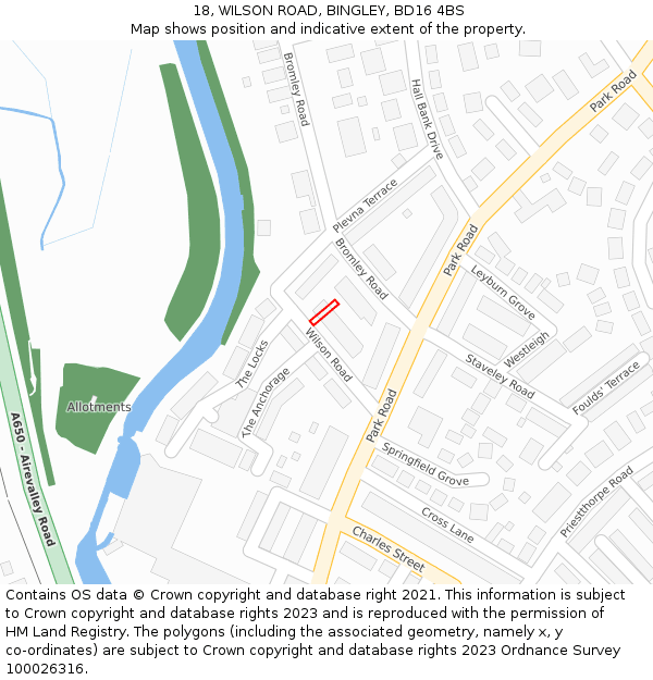 18, WILSON ROAD, BINGLEY, BD16 4BS: Location map and indicative extent of plot