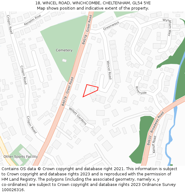18, WINCEL ROAD, WINCHCOMBE, CHELTENHAM, GL54 5YE: Location map and indicative extent of plot