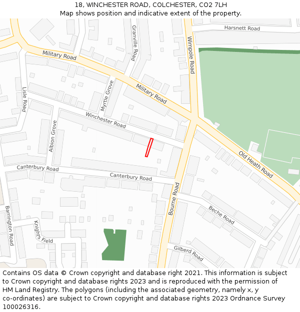 18, WINCHESTER ROAD, COLCHESTER, CO2 7LH: Location map and indicative extent of plot