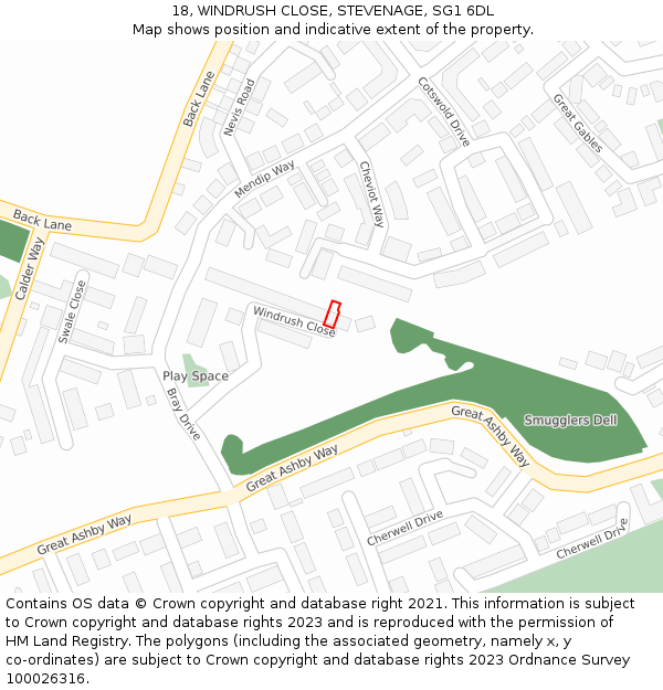 18, WINDRUSH CLOSE, STEVENAGE, SG1 6DL: Location map and indicative extent of plot