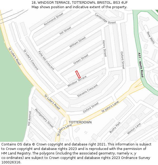 18, WINDSOR TERRACE, TOTTERDOWN, BRISTOL, BS3 4UF: Location map and indicative extent of plot