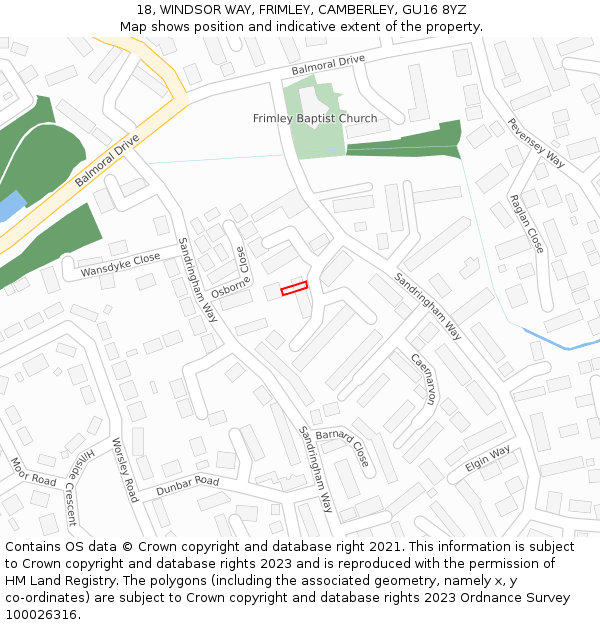 18, WINDSOR WAY, FRIMLEY, CAMBERLEY, GU16 8YZ: Location map and indicative extent of plot