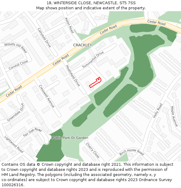 18, WINTERSIDE CLOSE, NEWCASTLE, ST5 7SS: Location map and indicative extent of plot