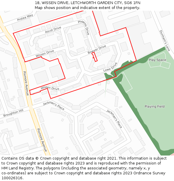 18, WISSEN DRIVE, LETCHWORTH GARDEN CITY, SG6 1FN: Location map and indicative extent of plot