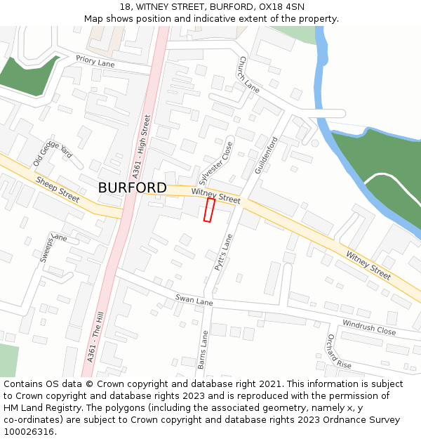 18, WITNEY STREET, BURFORD, OX18 4SN: Location map and indicative extent of plot