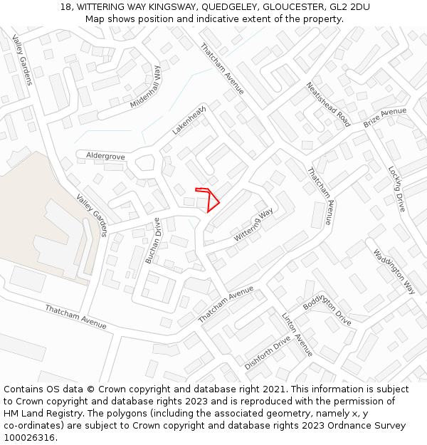 18, WITTERING WAY KINGSWAY, QUEDGELEY, GLOUCESTER, GL2 2DU: Location map and indicative extent of plot
