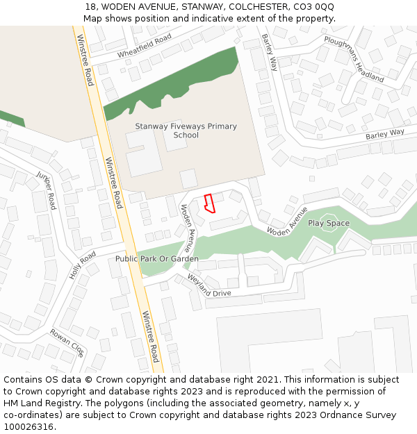 18, WODEN AVENUE, STANWAY, COLCHESTER, CO3 0QQ: Location map and indicative extent of plot