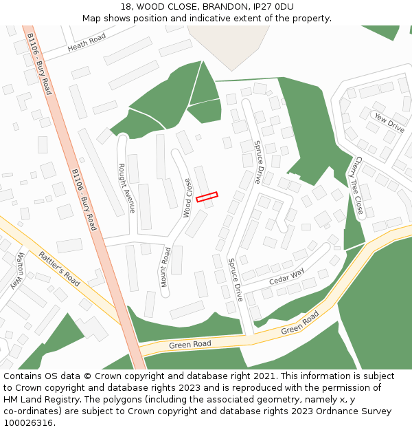 18, WOOD CLOSE, BRANDON, IP27 0DU: Location map and indicative extent of plot