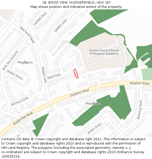 18, WOOD VIEW, HUDDERSFIELD, HD2 1EY: Location map and indicative extent of plot
