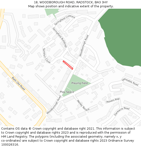 18, WOODBOROUGH ROAD, RADSTOCK, BA3 3HY: Location map and indicative extent of plot