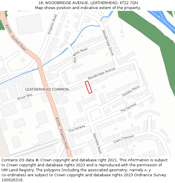 18, WOODBRIDGE AVENUE, LEATHERHEAD, KT22 7QN: Location map and indicative extent of plot