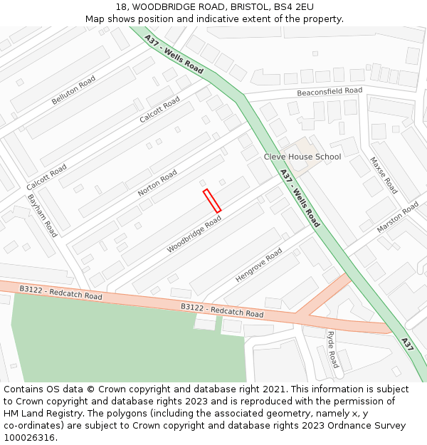 18, WOODBRIDGE ROAD, BRISTOL, BS4 2EU: Location map and indicative extent of plot