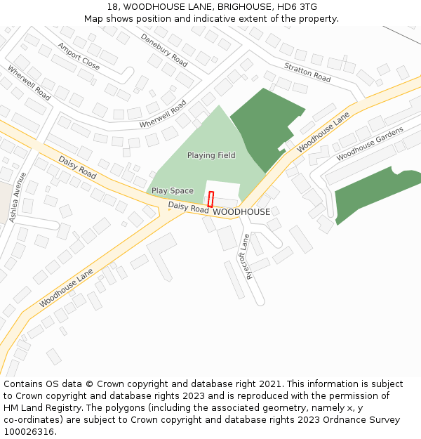 18, WOODHOUSE LANE, BRIGHOUSE, HD6 3TG: Location map and indicative extent of plot