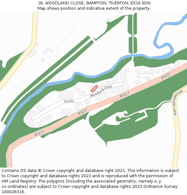 18, WOODLAND CLOSE, BAMPTON, TIVERTON, EX16 9DN: Location map and indicative extent of plot
