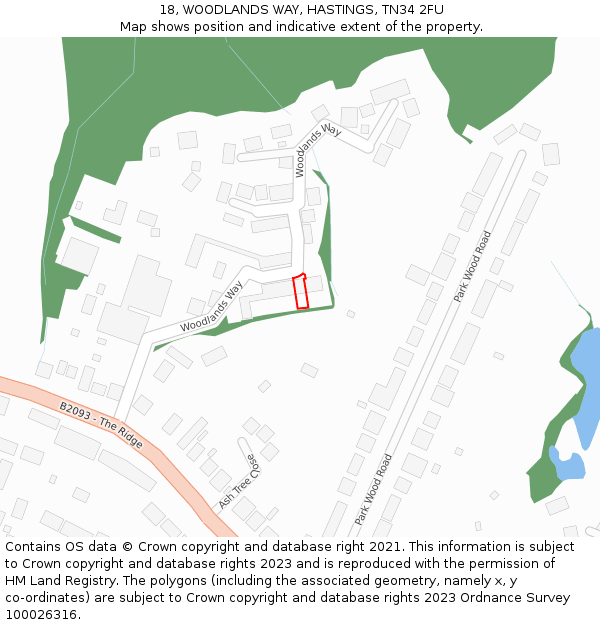 18, WOODLANDS WAY, HASTINGS, TN34 2FU: Location map and indicative extent of plot