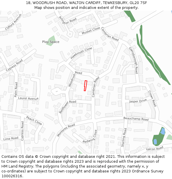 18, WOODRUSH ROAD, WALTON CARDIFF, TEWKESBURY, GL20 7SF: Location map and indicative extent of plot