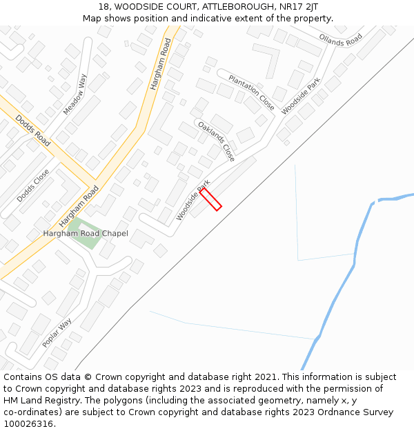 18, WOODSIDE COURT, ATTLEBOROUGH, NR17 2JT: Location map and indicative extent of plot