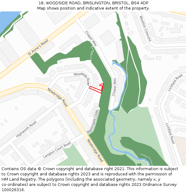 18, WOODSIDE ROAD, BRISLINGTON, BRISTOL, BS4 4DP: Location map and indicative extent of plot