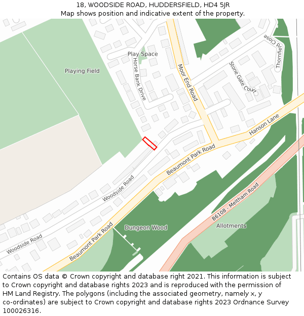 18, WOODSIDE ROAD, HUDDERSFIELD, HD4 5JR: Location map and indicative extent of plot