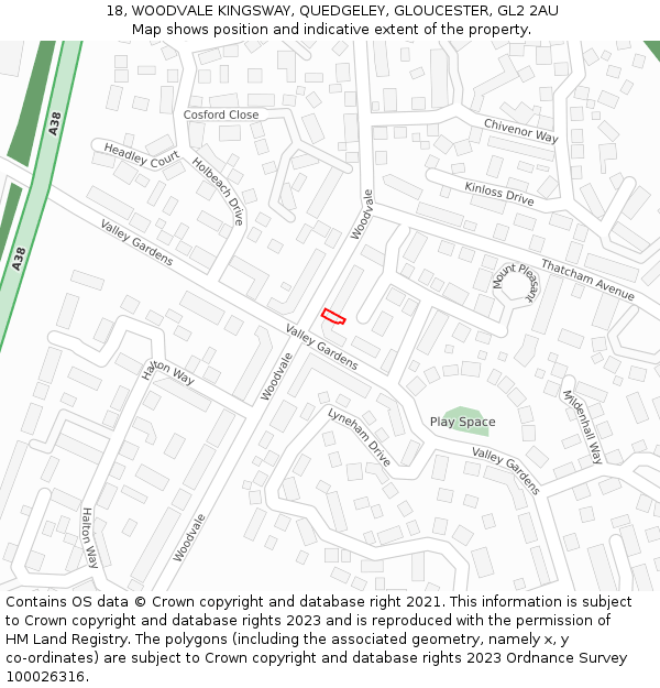18, WOODVALE KINGSWAY, QUEDGELEY, GLOUCESTER, GL2 2AU: Location map and indicative extent of plot