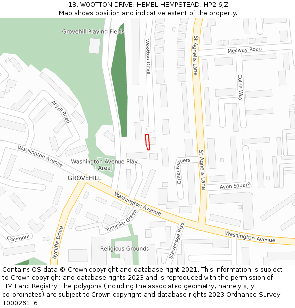 18, WOOTTON DRIVE, HEMEL HEMPSTEAD, HP2 6JZ: Location map and indicative extent of plot