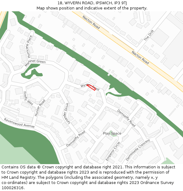 18, WYVERN ROAD, IPSWICH, IP3 9TJ: Location map and indicative extent of plot