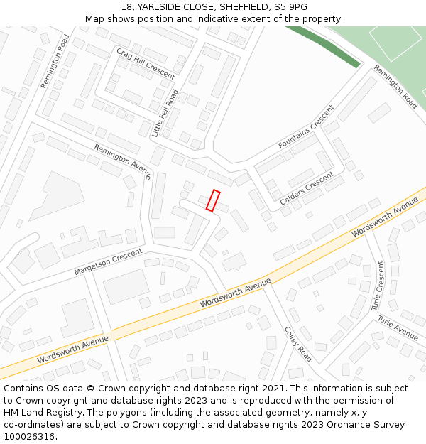 18, YARLSIDE CLOSE, SHEFFIELD, S5 9PG: Location map and indicative extent of plot