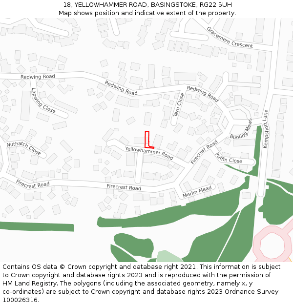 18, YELLOWHAMMER ROAD, BASINGSTOKE, RG22 5UH: Location map and indicative extent of plot