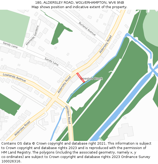 180, ALDERSLEY ROAD, WOLVERHAMPTON, WV6 9NB: Location map and indicative extent of plot