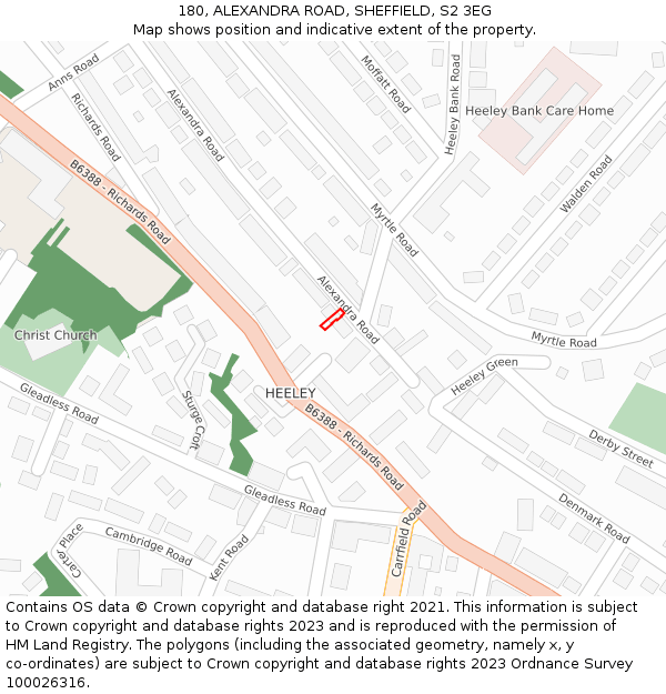 180, ALEXANDRA ROAD, SHEFFIELD, S2 3EG: Location map and indicative extent of plot