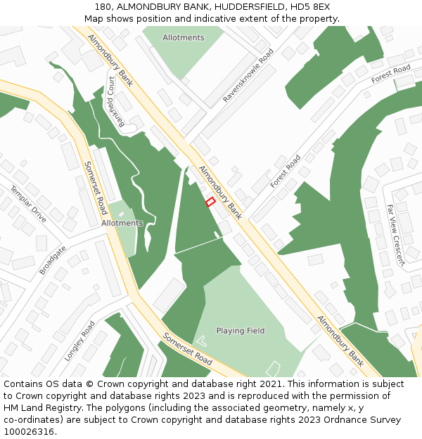 180, ALMONDBURY BANK, HUDDERSFIELD, HD5 8EX: Location map and indicative extent of plot