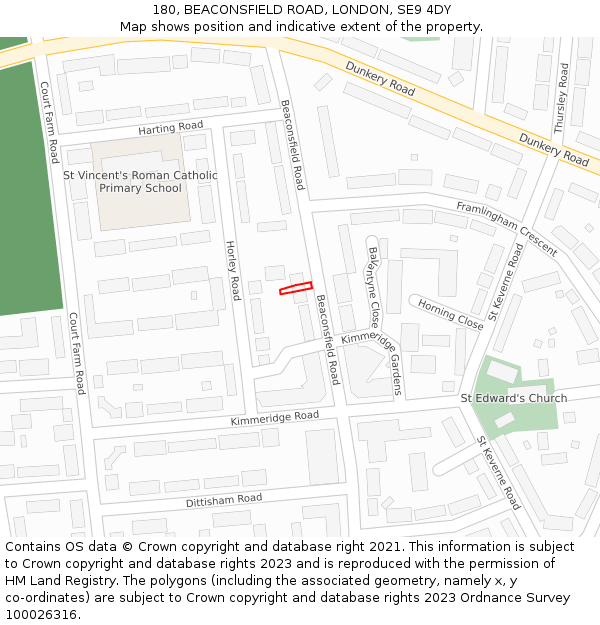 180, BEACONSFIELD ROAD, LONDON, SE9 4DY: Location map and indicative extent of plot