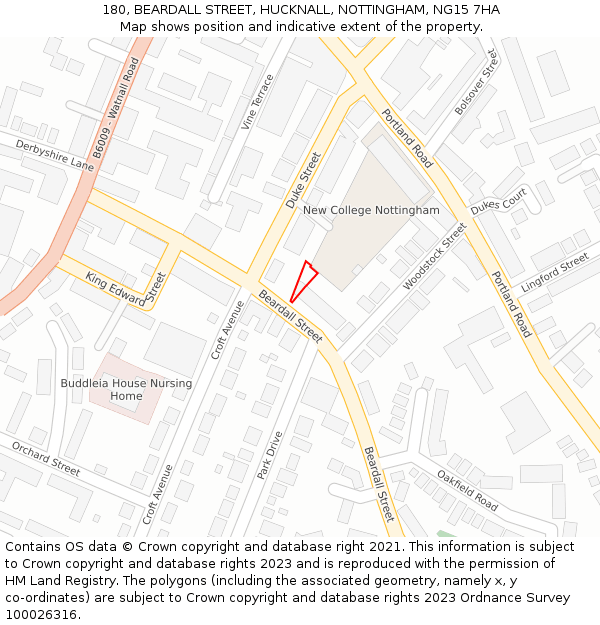 180, BEARDALL STREET, HUCKNALL, NOTTINGHAM, NG15 7HA: Location map and indicative extent of plot