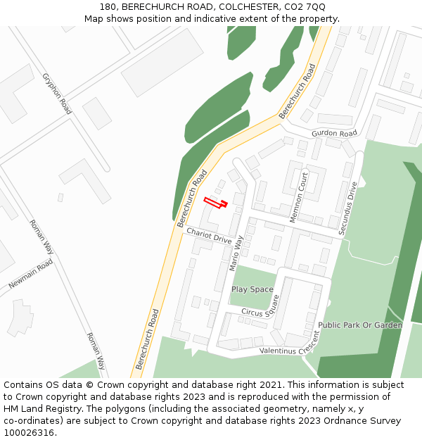 180, BERECHURCH ROAD, COLCHESTER, CO2 7QQ: Location map and indicative extent of plot