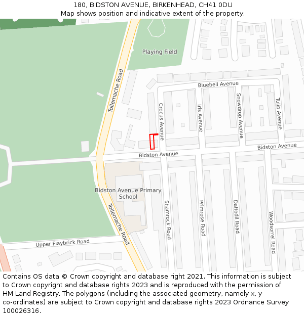 180, BIDSTON AVENUE, BIRKENHEAD, CH41 0DU: Location map and indicative extent of plot