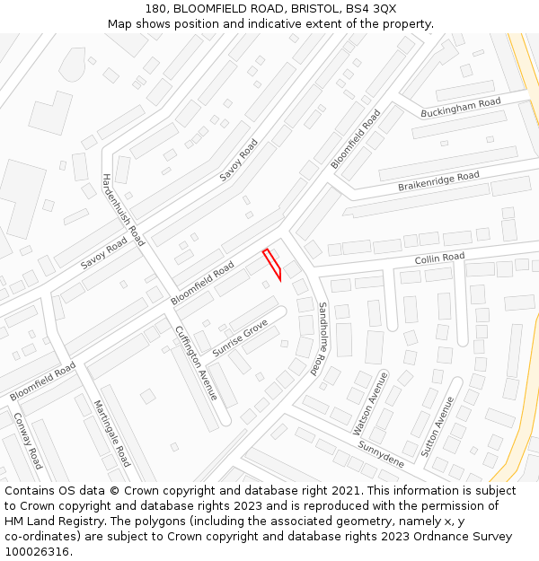 180, BLOOMFIELD ROAD, BRISTOL, BS4 3QX: Location map and indicative extent of plot