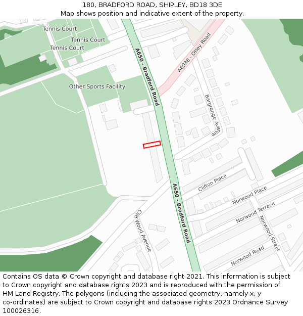 180, BRADFORD ROAD, SHIPLEY, BD18 3DE: Location map and indicative extent of plot