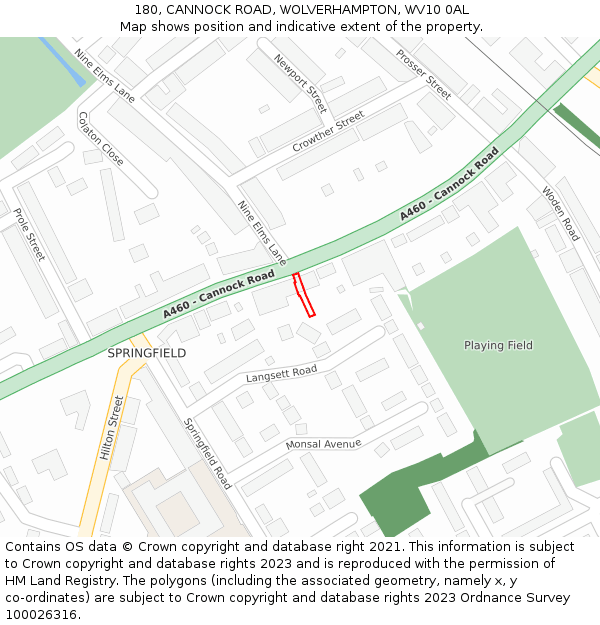 180, CANNOCK ROAD, WOLVERHAMPTON, WV10 0AL: Location map and indicative extent of plot